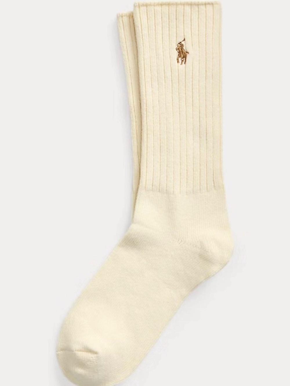 Polo by Ralph Lauren Cream Ribbed Crew Socks with Gold Pony